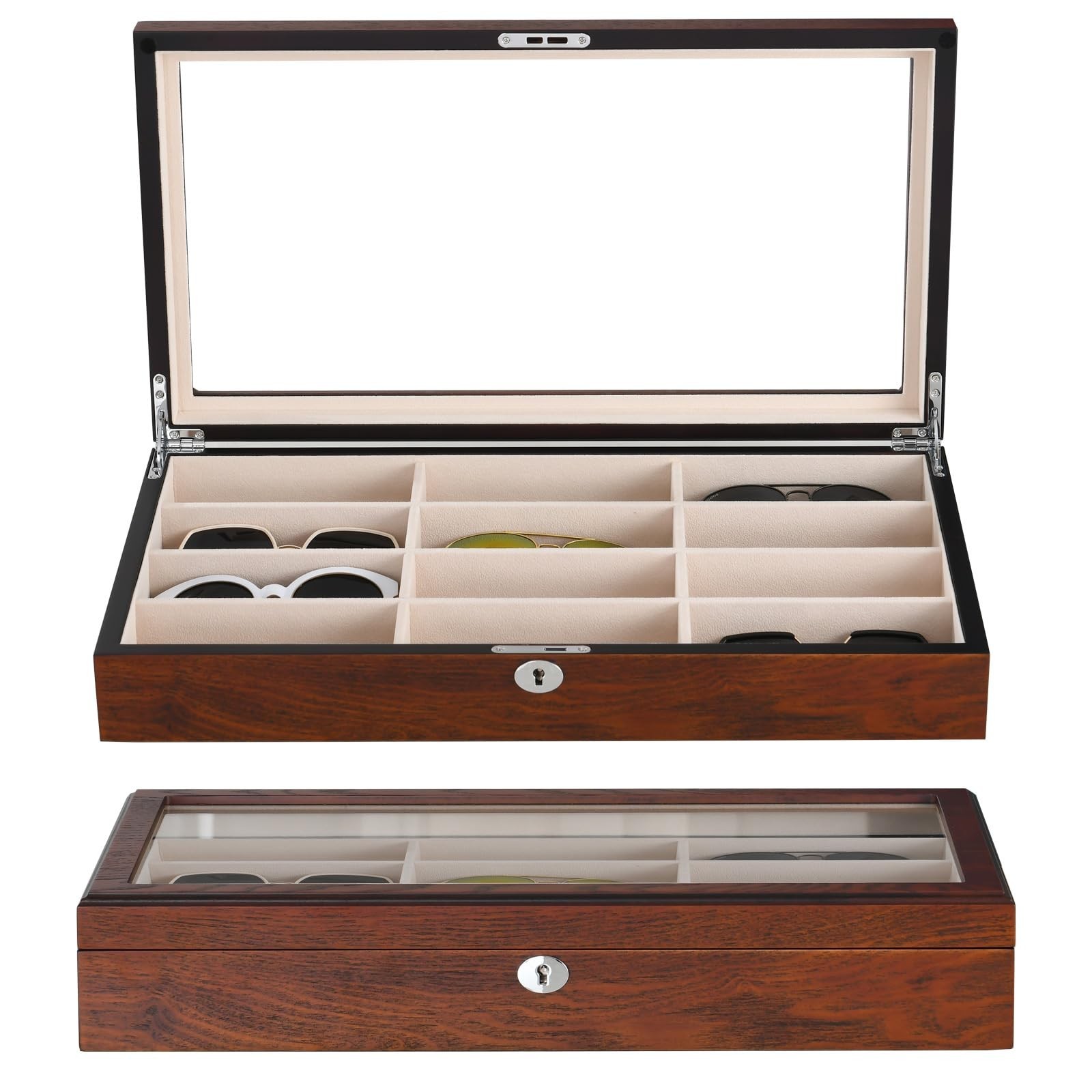Sunglasess Organizer 12 Slot Wood Glasses Case for Women Men, Eyeglasses Stor...