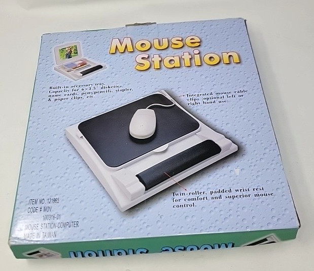 Vintage Computer Mouse Station Built-in Accessory Tray Padded Wrist Roller