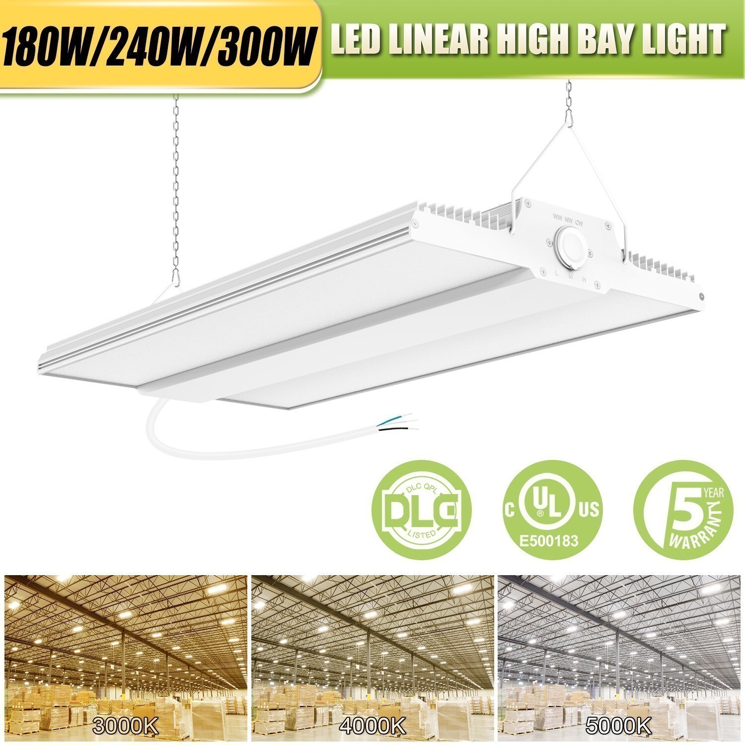 180W~300W LED High Bay Light Warehouse Industrial Ceiling Fixture Adjustable USA