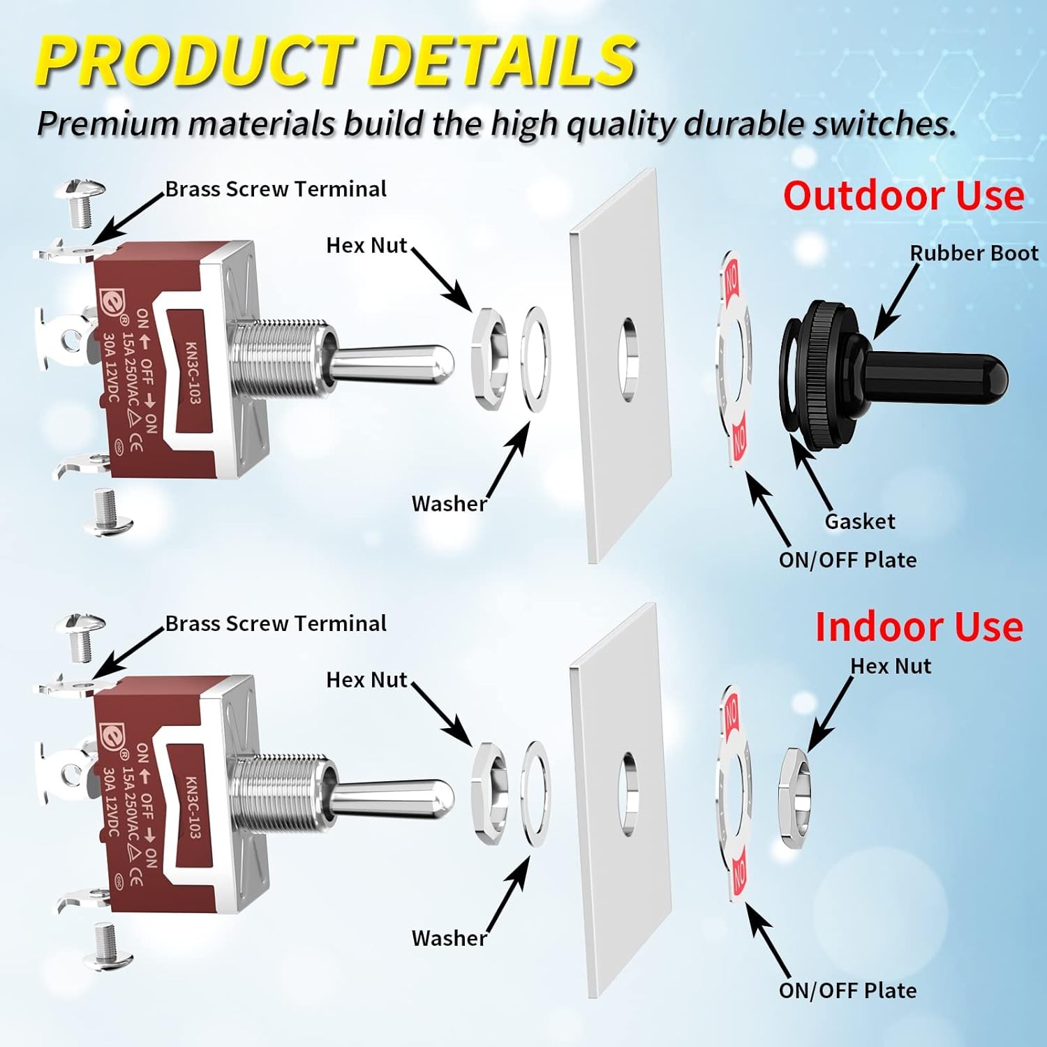 3 Pack 12V SPDT Waterproof Toggle Switch