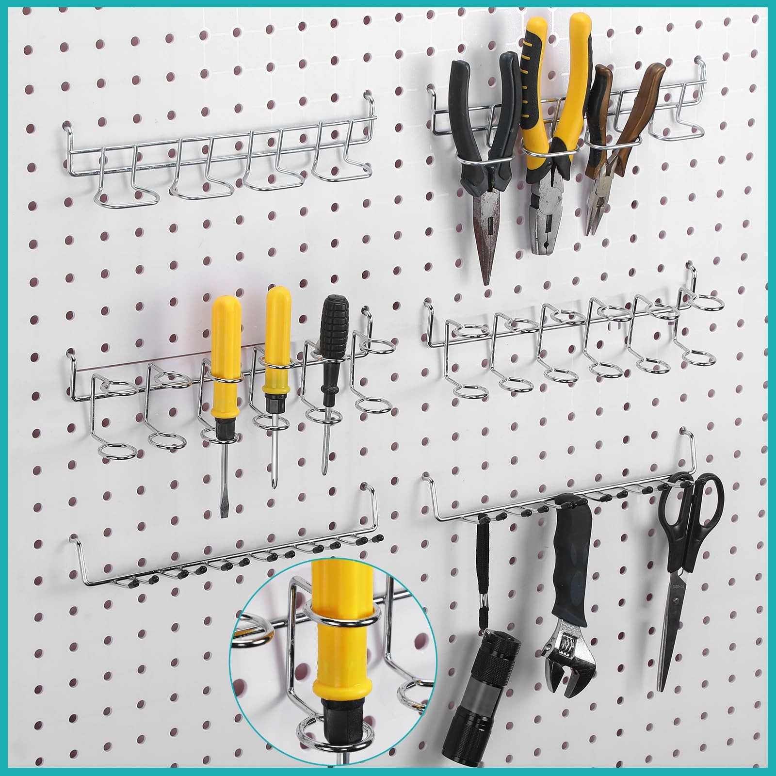 6 PCS Silver Pegboard Screwdriver Plier Holder Stainless Steel MultiRing