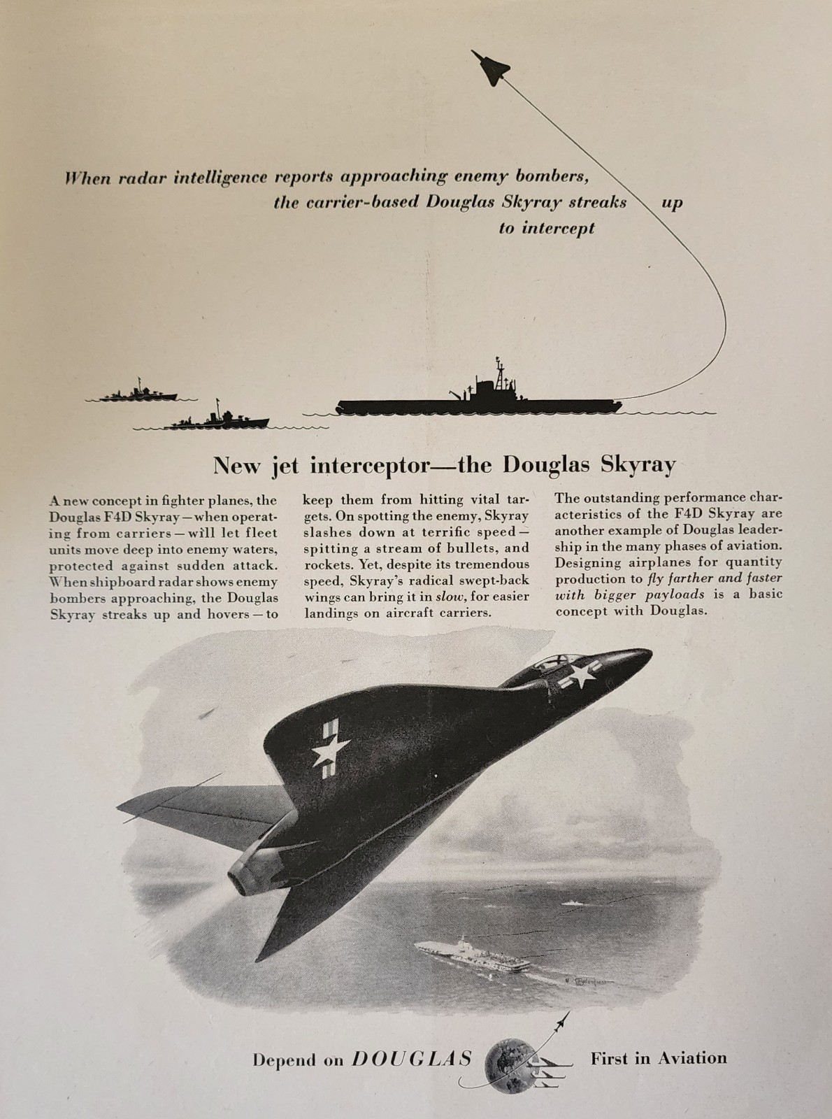 Douglas Skyray Plane Aircraft Picture Magazine Ad Original Vtg Wall Art Decor