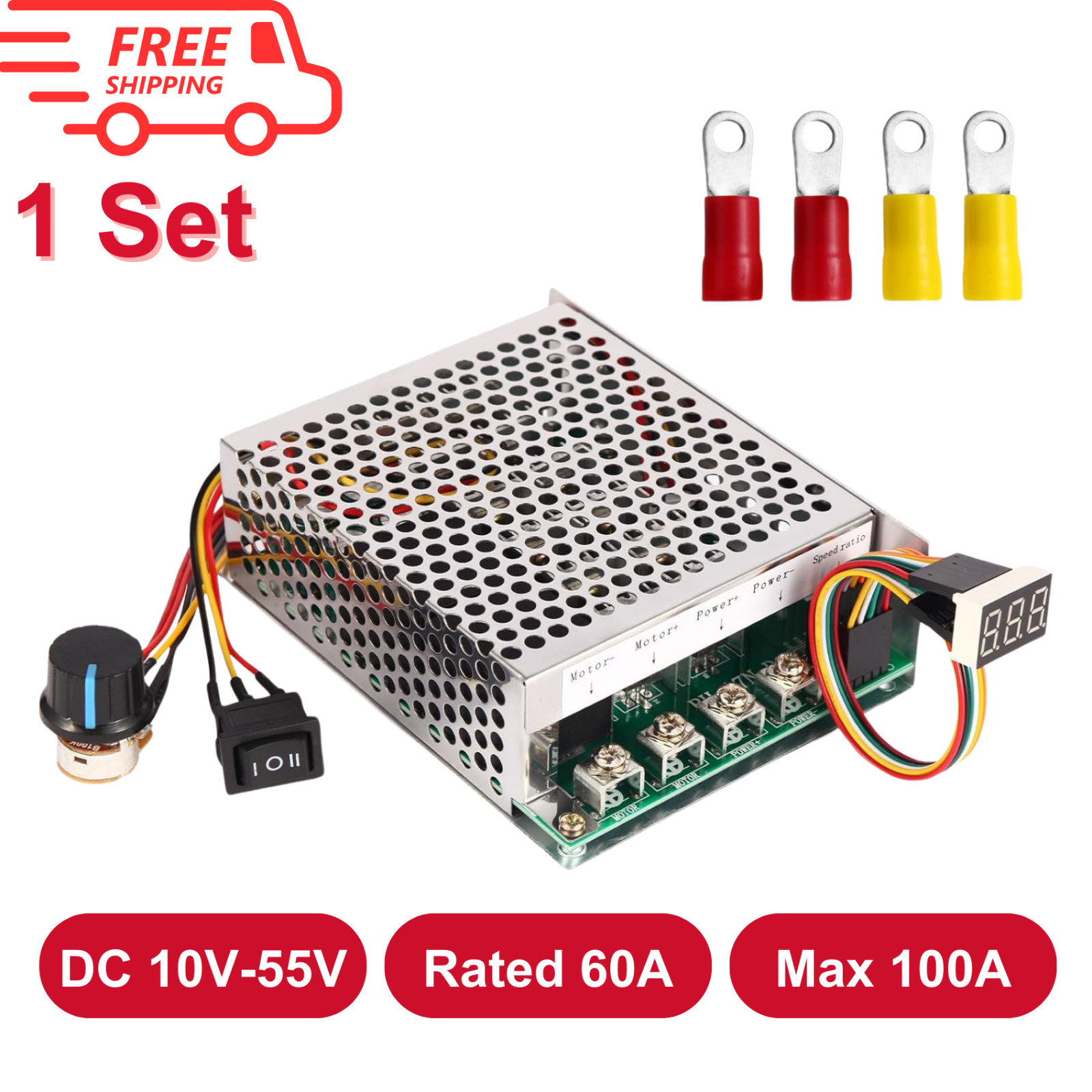 PWM DC Motor Speed Controller 10V-55V 60A, LED Display, Forward-Reverse Switch