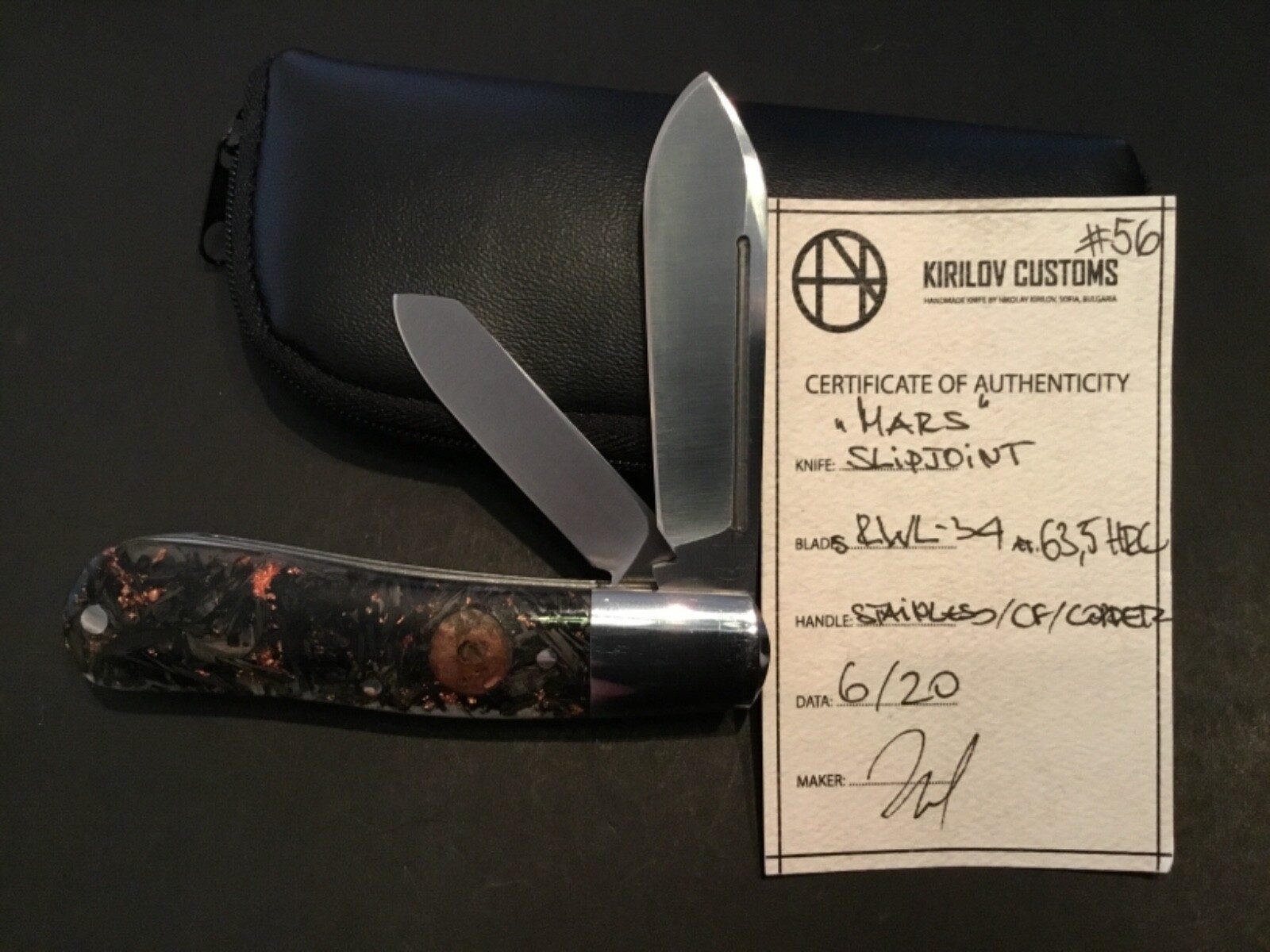 Custom Kirilov Custom Knives “Mars” 2 Blade Slipjoint Folder Folding Knife