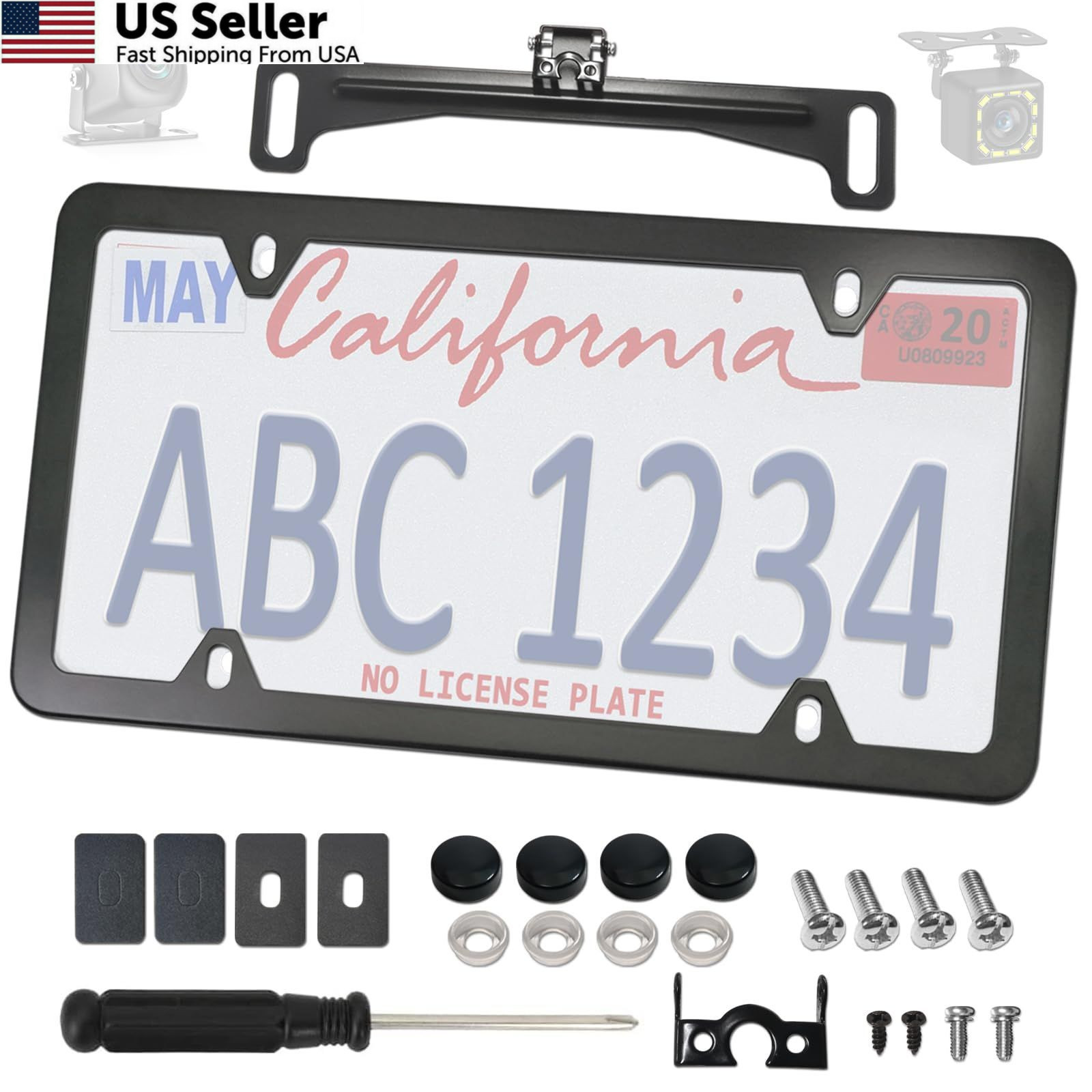 Aootf Universal Car Rear View Camera License Plate Bracket Kit, Black