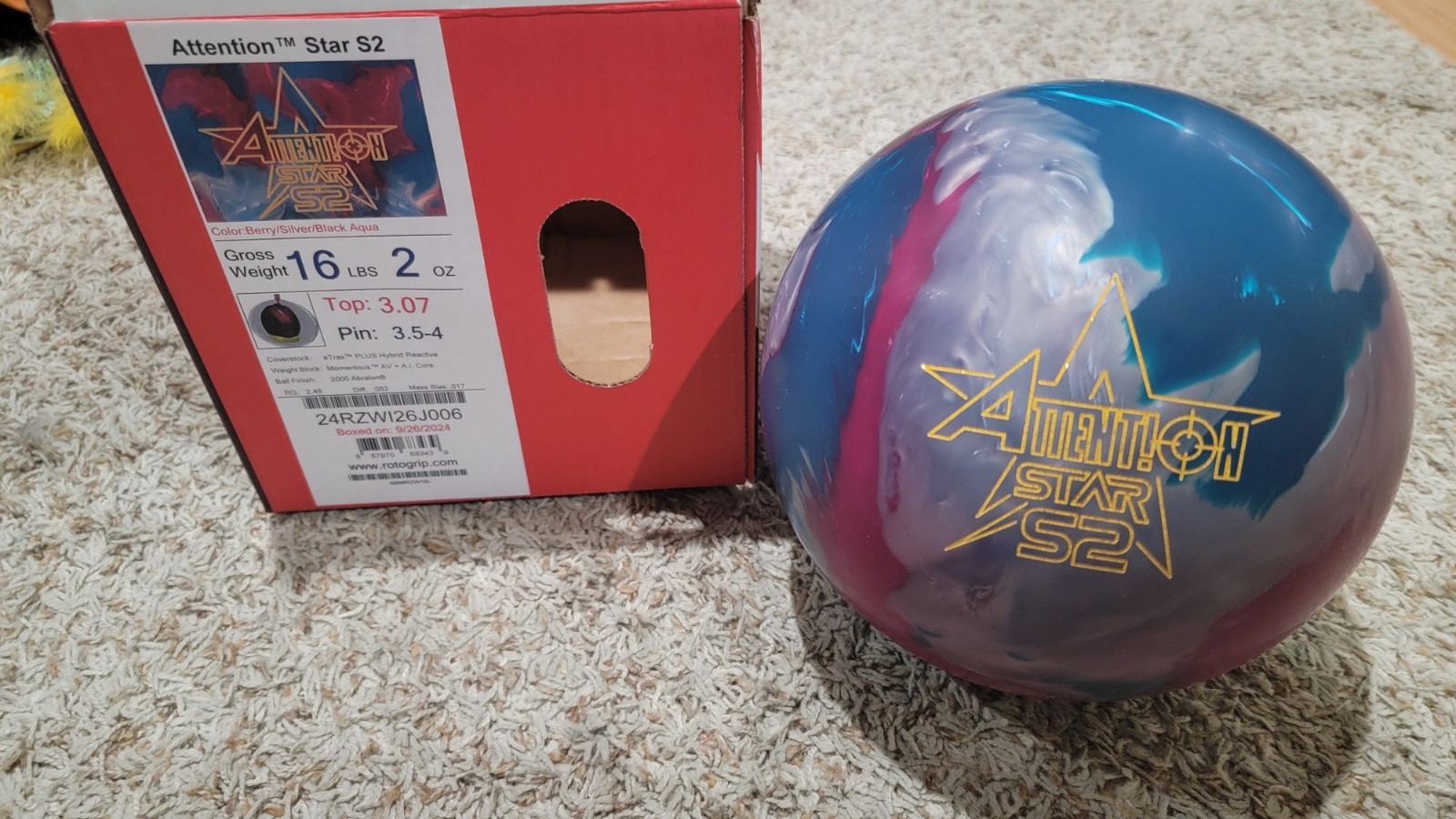 Roto Grip Attention Star S2 Bowling Ball 1st Quality | 16 Pounds | 3.5-4" Pin