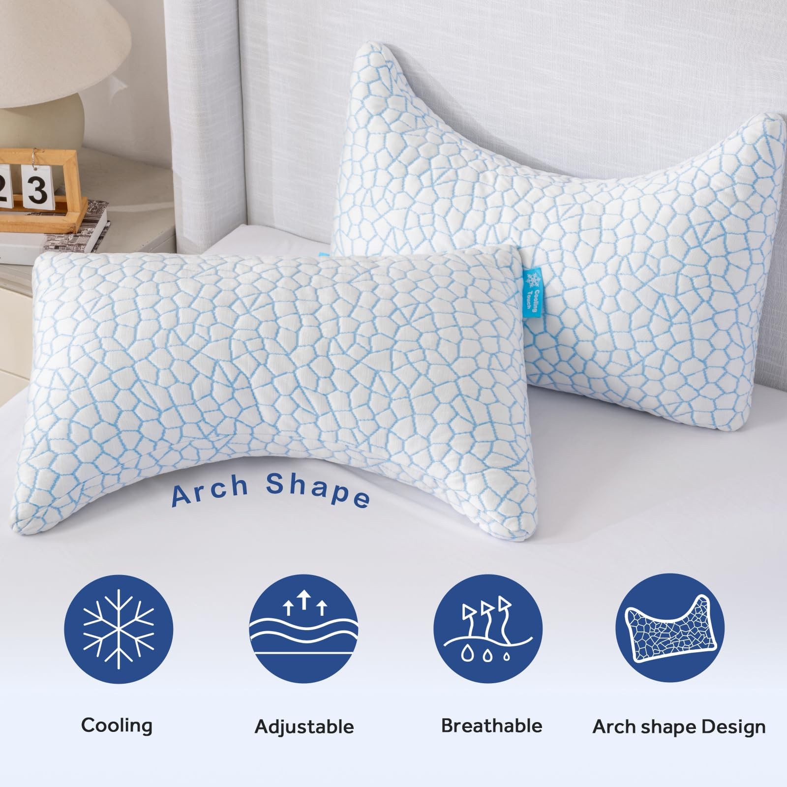 Cooling Side Sleeper Pillow for Neck and Shoulder Pain Relief, Adjustable Cur.