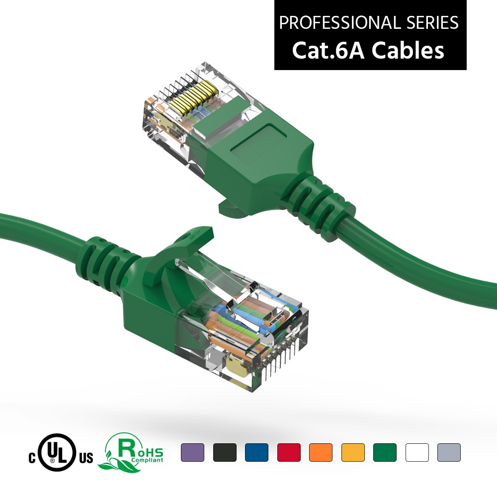 50Ft CAT6A UTP Slim Ethernet Network Booted Cable 28AWG Green
