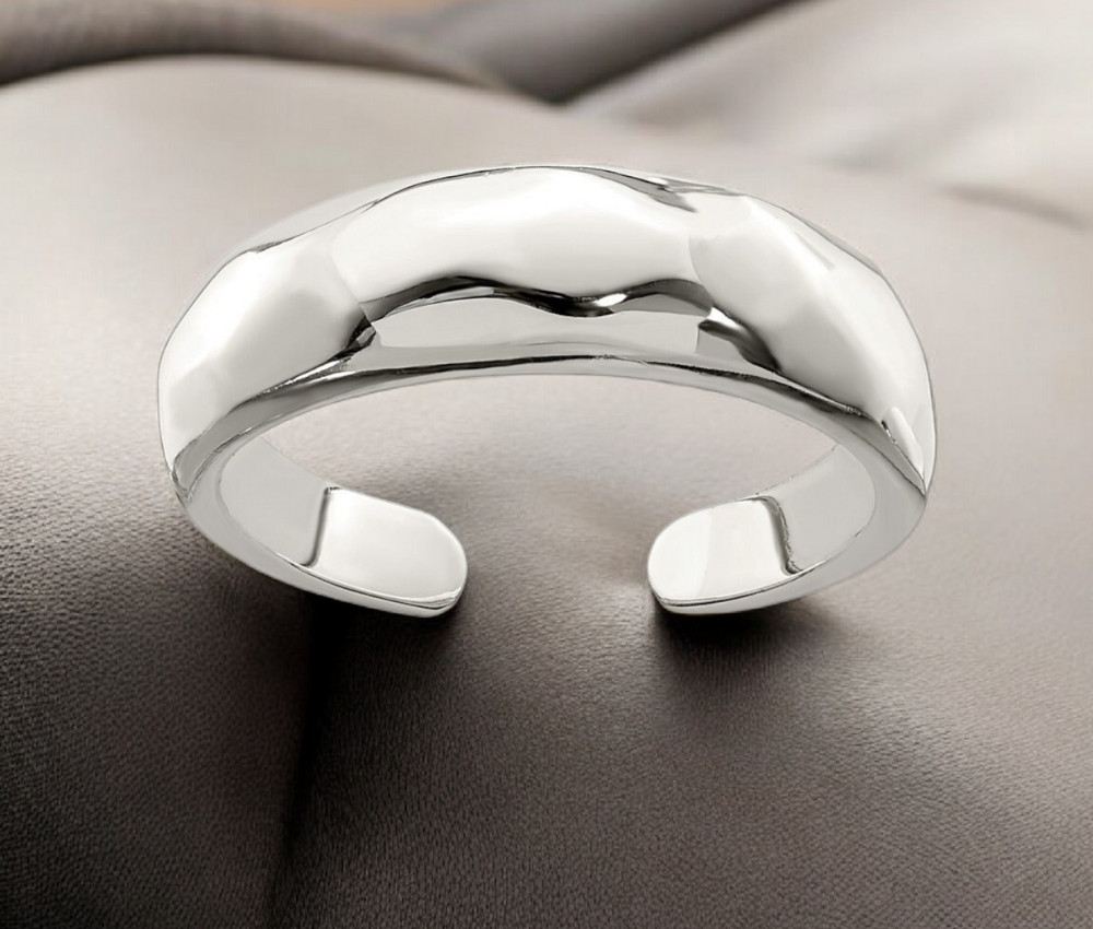925 Sterling Silver Faceted Solid Polished Domed Toe Ring -  Adjustable Toe