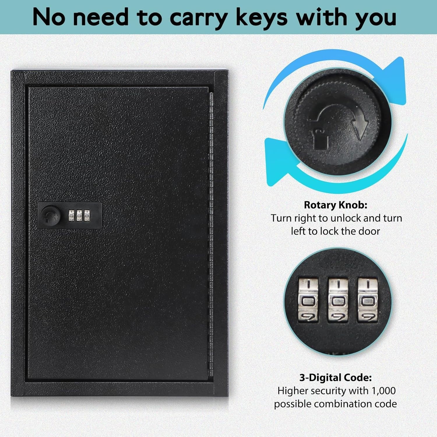 Locking Key Cabinet, 40 Key Storage Lock Box with Code, Key Box Wall Mount, New
