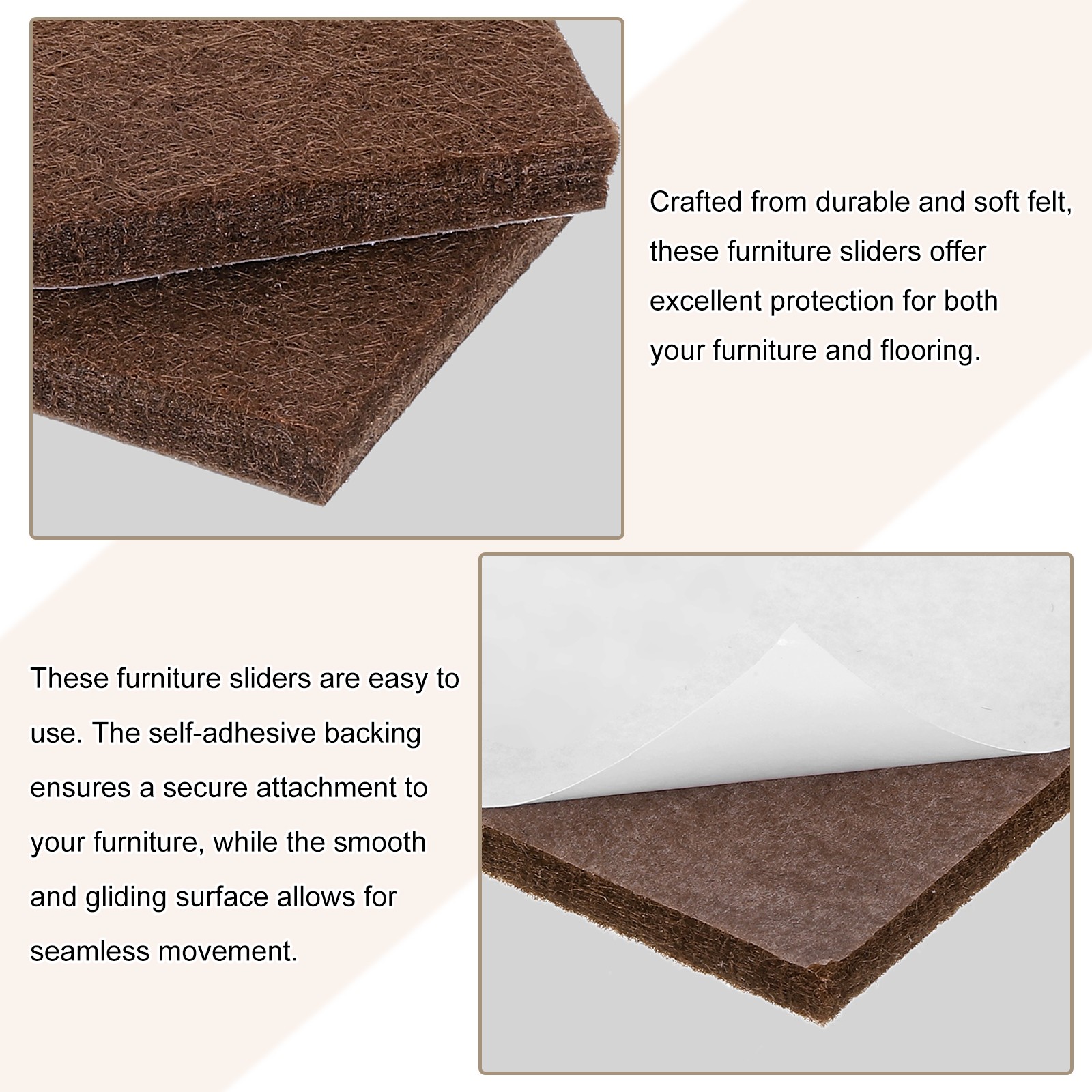 24Pcs Furniture Pads 1.25" Square Self Adhesive Felt Furniture Pads Brown