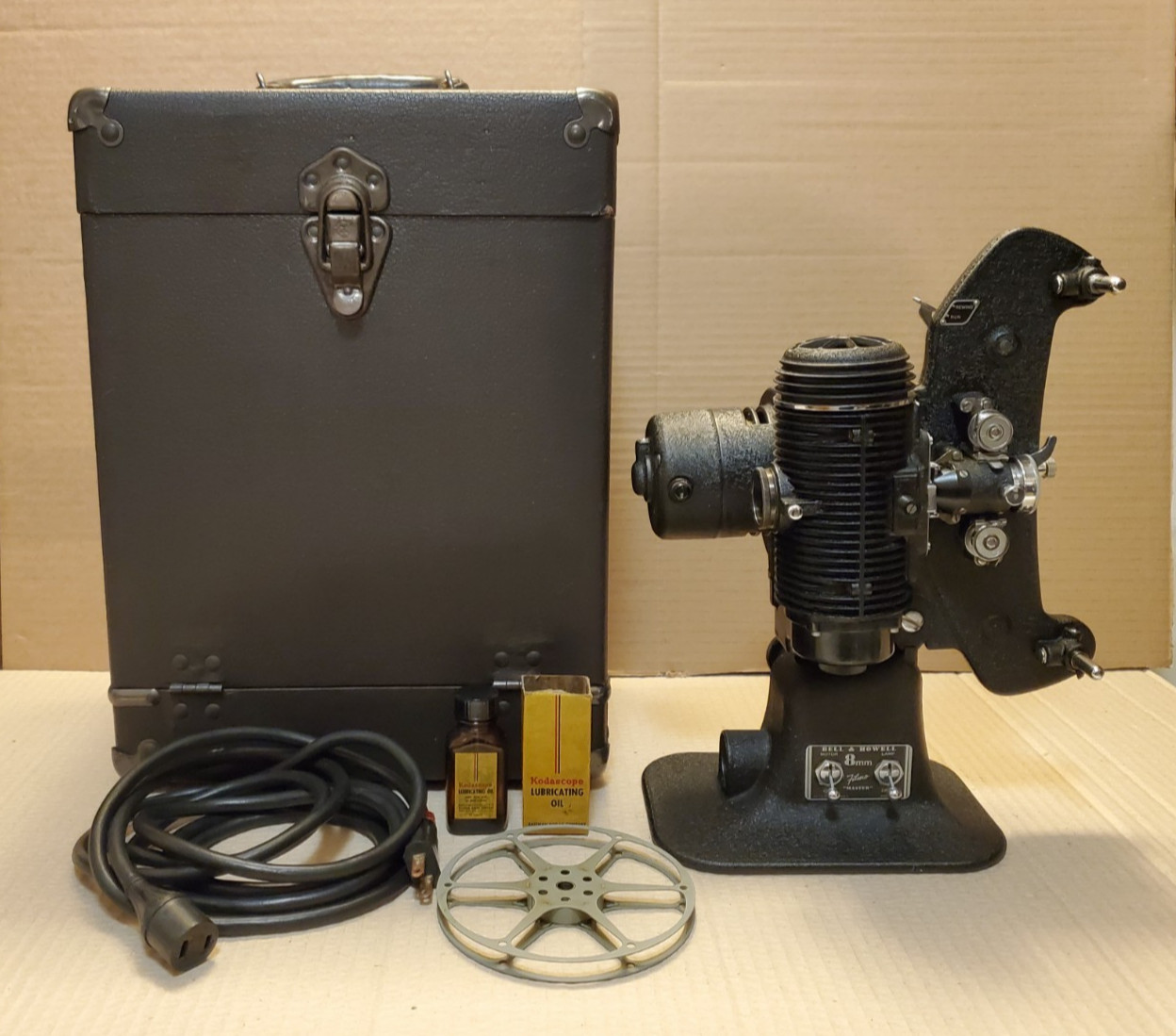 Vintage Bell & Howell Filmo "Master” 8mm Projector with Case, Power Cord, Reel +