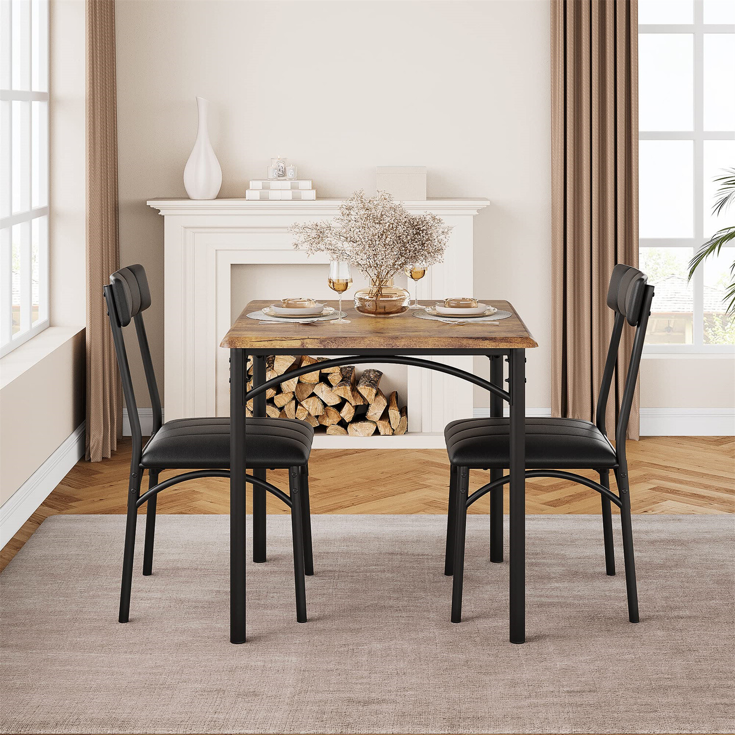 Dining Table Set Dining Room Table Set with 2 Upholstered Chairs for Small Spac