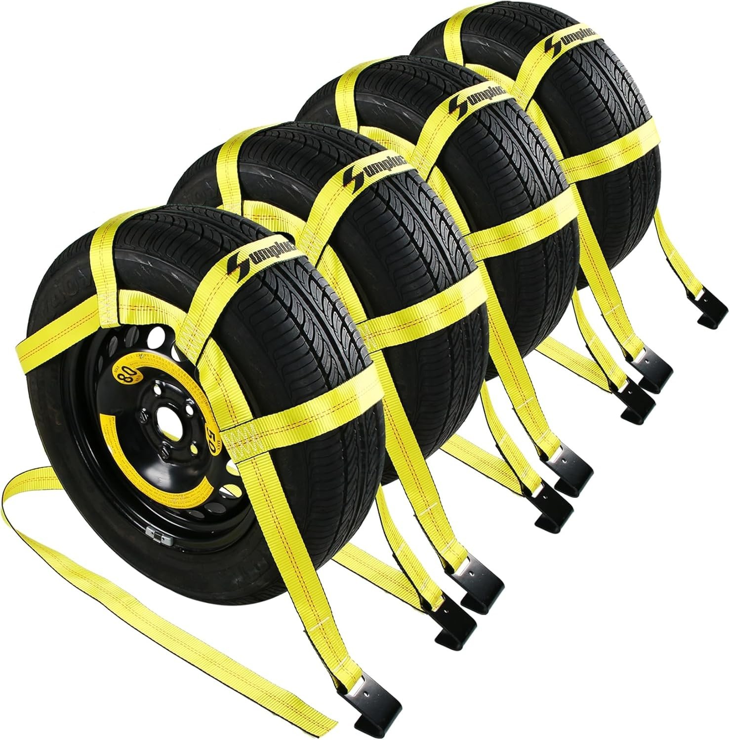 4 PK Tire Straps for Car Trailer Tow Dolly Wheel Tie Down with Flat Hook 14"-19"