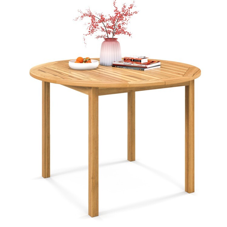 44'' x 30'' Outdoor Garden Natural Acacia Wood Large Round Dining Table 4 Person
