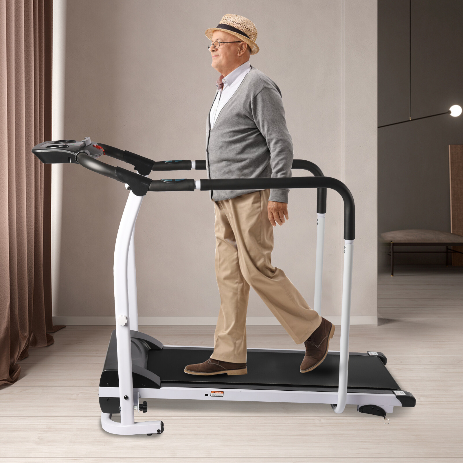 Walking Treadmill with Full Length Handrails &Heart Rate Sensor Recovery Fitness