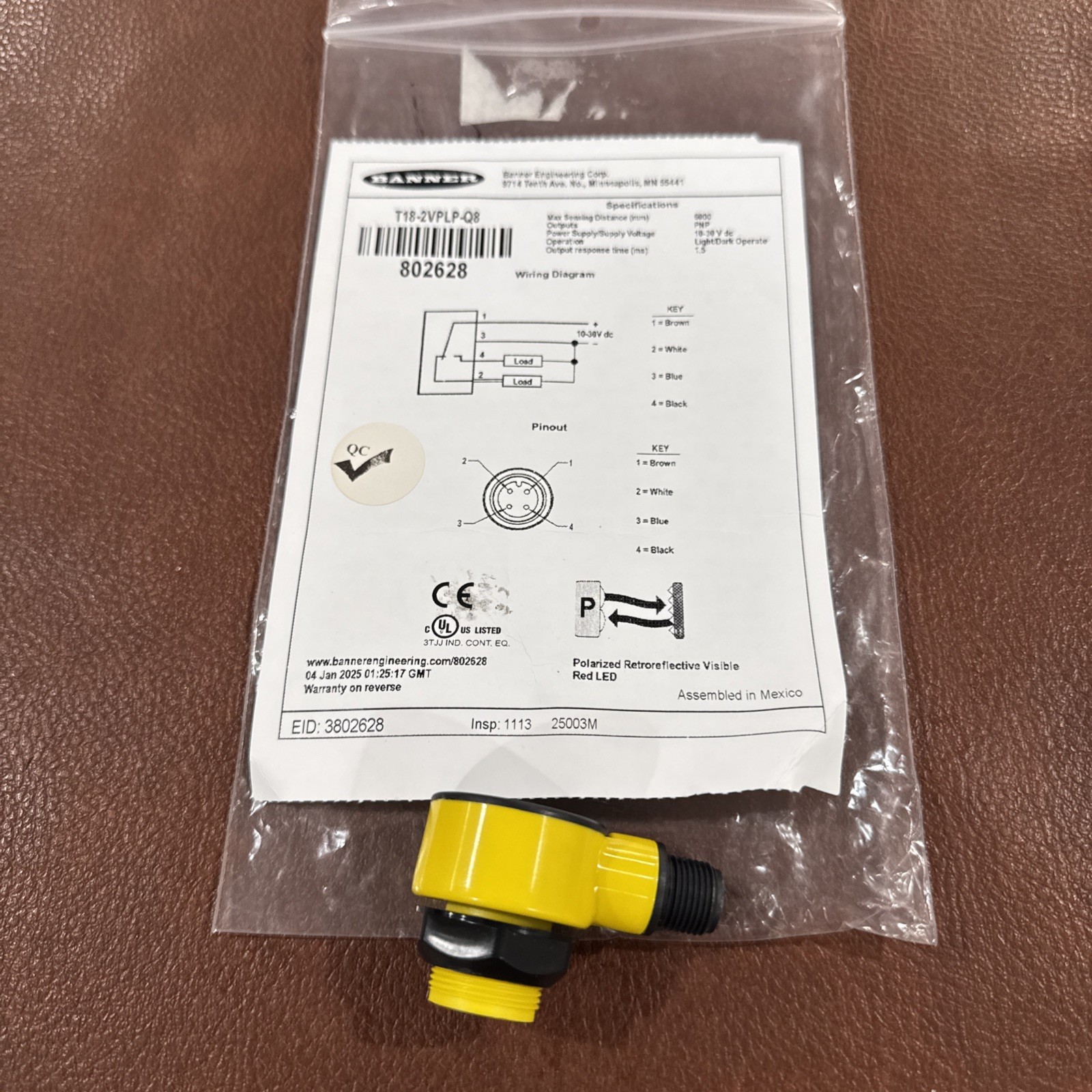NEW BANNER ENGINEERING T18-2VPLP-Q8 SENSOR STOCK H1510A