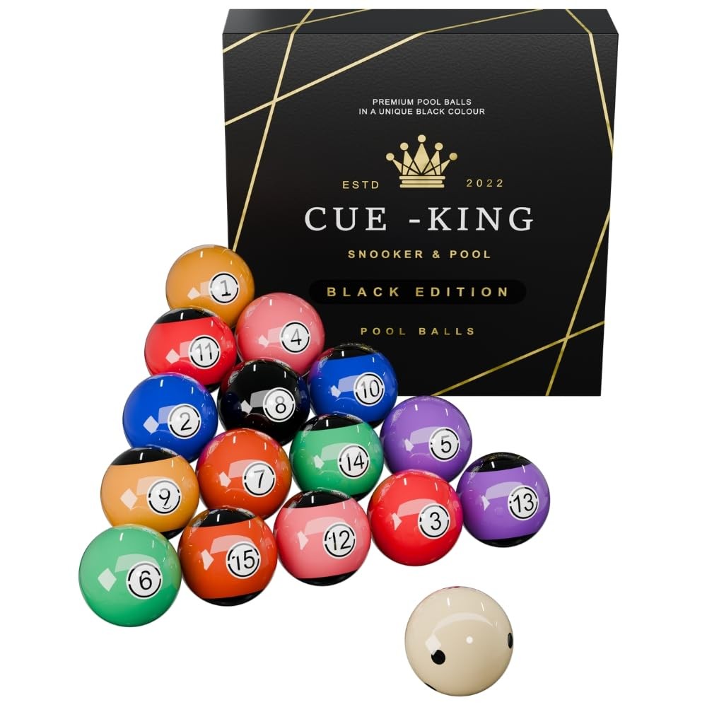 Cue-King Pool Balls Black Edition, Billiard Balls, Grade AA+ 2-1/4" Regulatio...