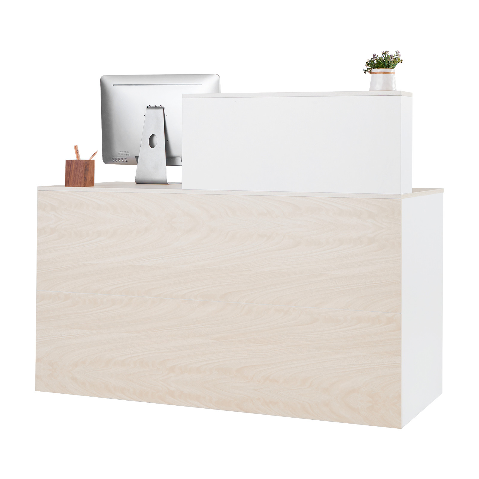 Reception Desk Rectangular Front Counter Table 55.12 in Wood Office Table