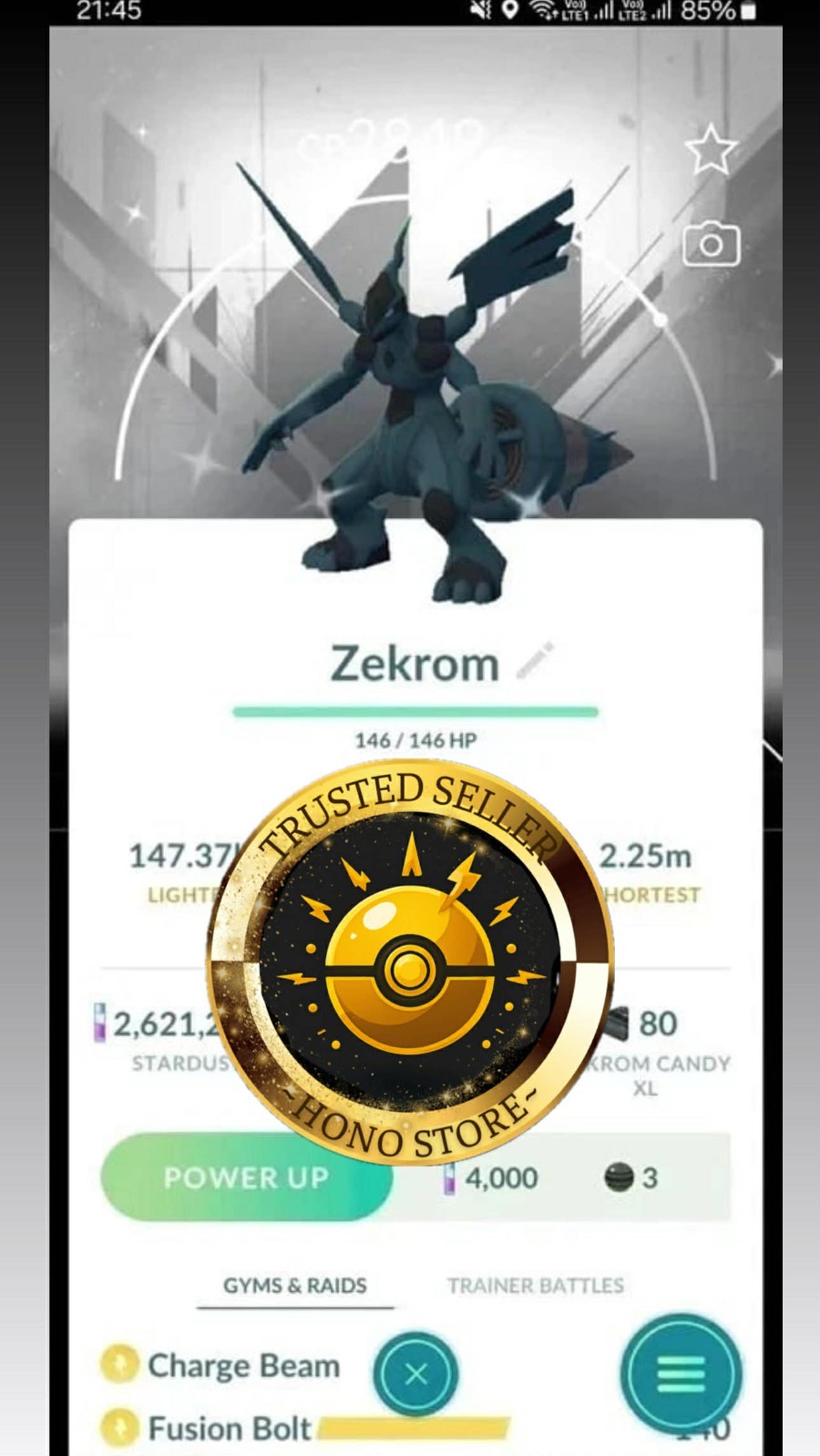 Pokémon G0 - Shiny Zekrom  Bg GoTour White  -  PTC