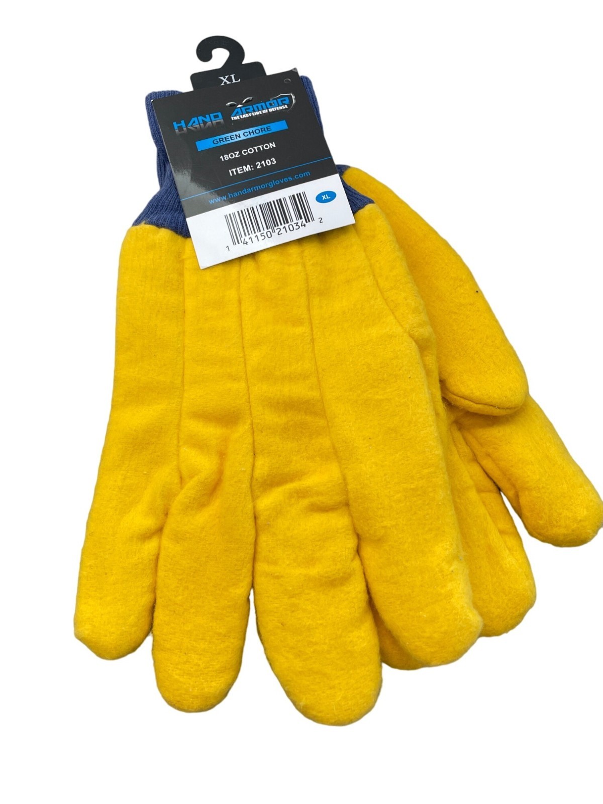 Hand Armor Green Chore Gloves Size XL 18oz Cotton Yellow Blue Outdoor Work NEW
