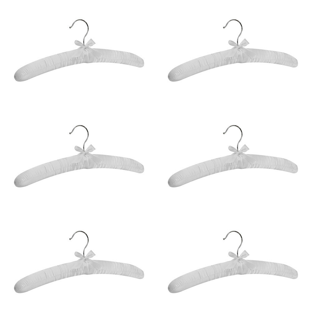 Set Of 6 Pieces 15 Inch Length White Smooth Satin Padded Bridal Cloth Hangers