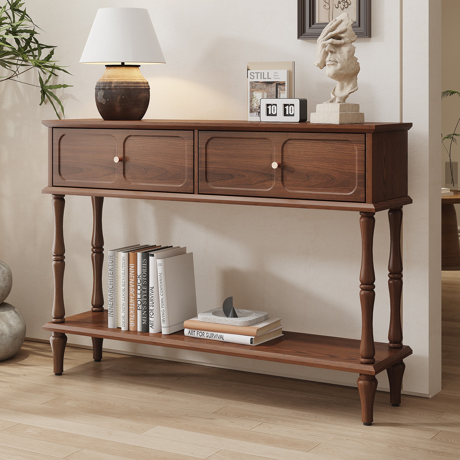 Mid-Century Retro Console Table Wooden Entryway Hall Table for Living Room Brown