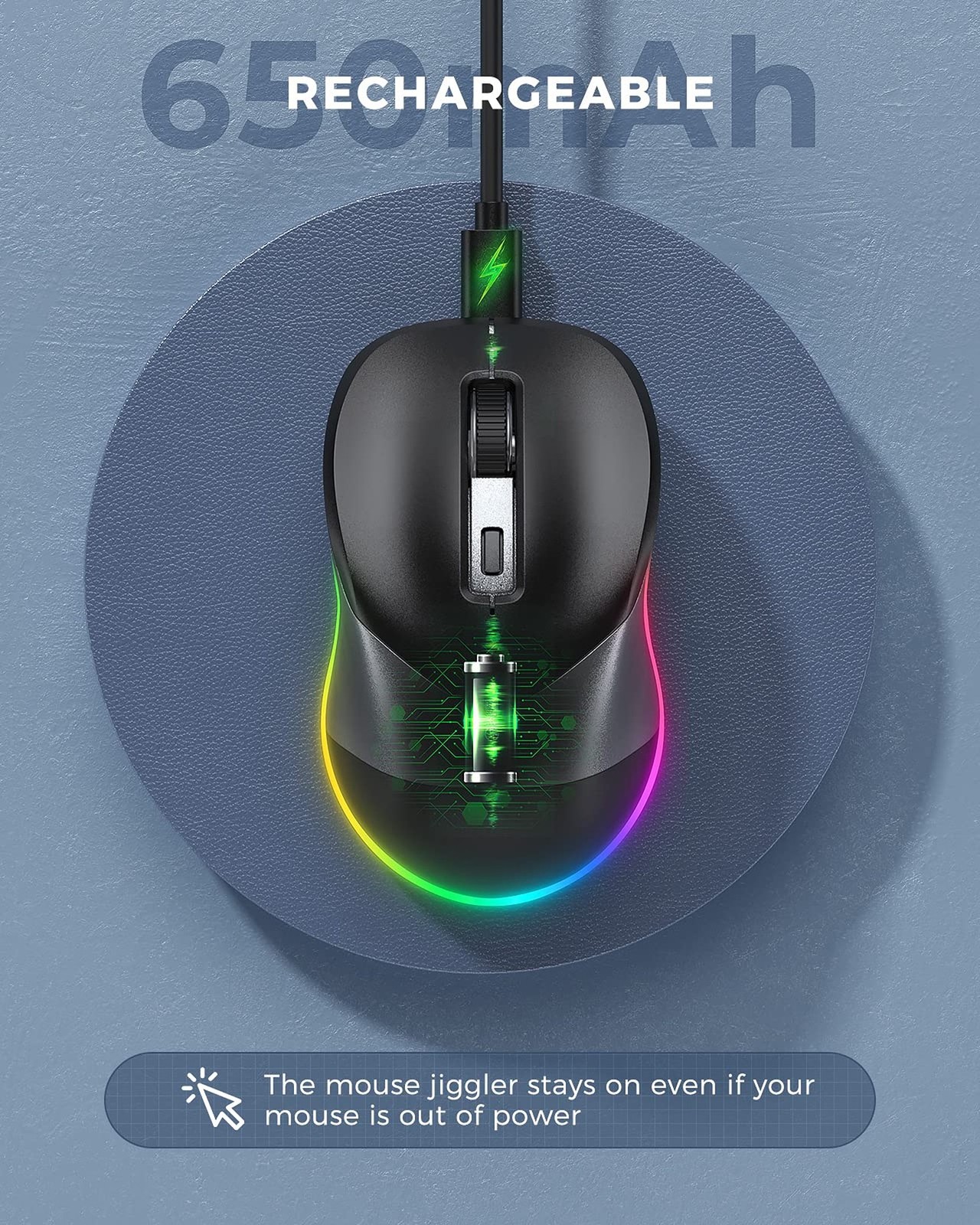 PEIOUS Wireless Mouse, Jiggler Mouse for Laptop - LED Mouse Rechargeable Comp...
