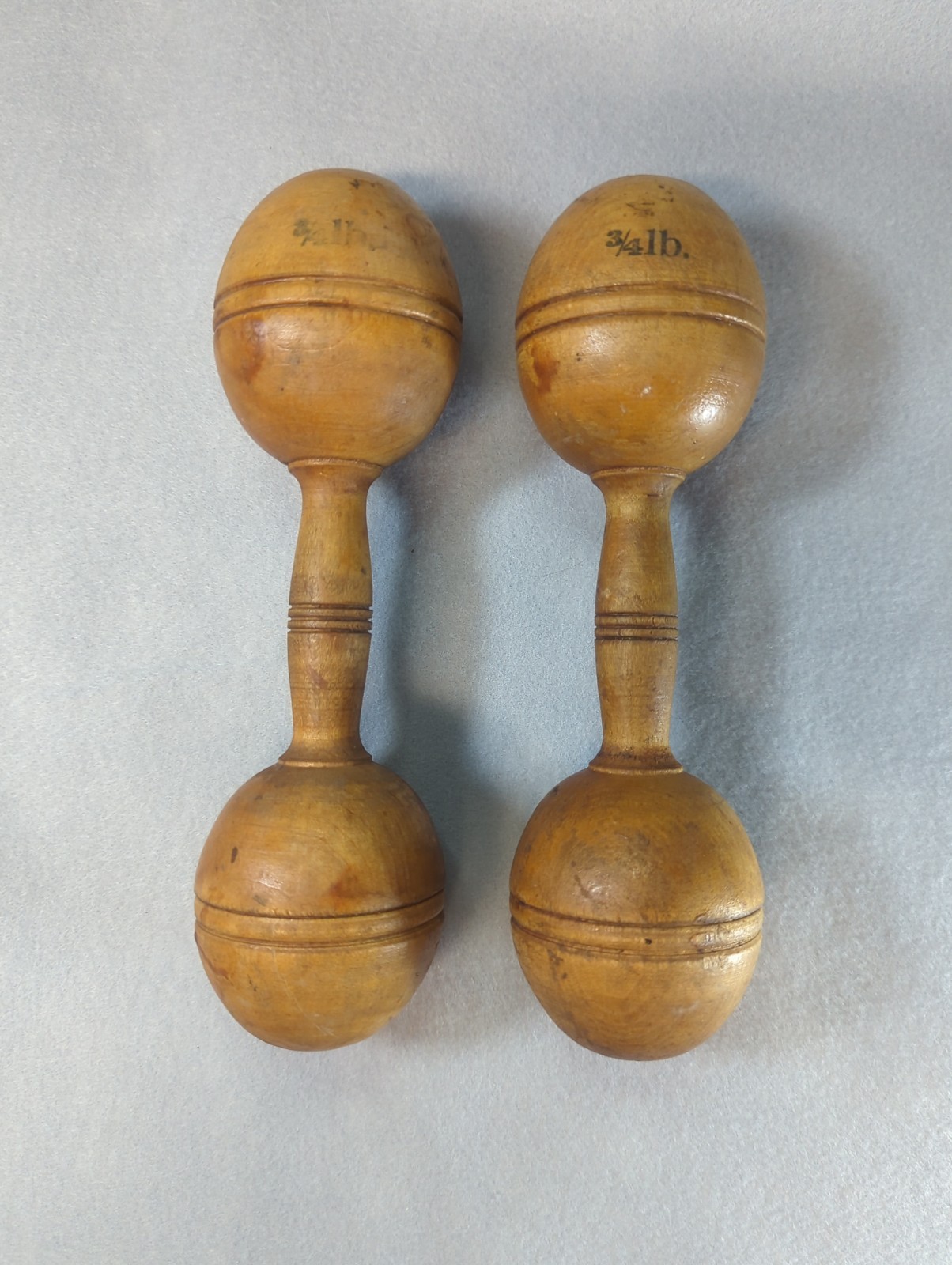 Primitive Wooden Dumbbells Pair Set 3/4 Lb. each Gym Fitness Decor