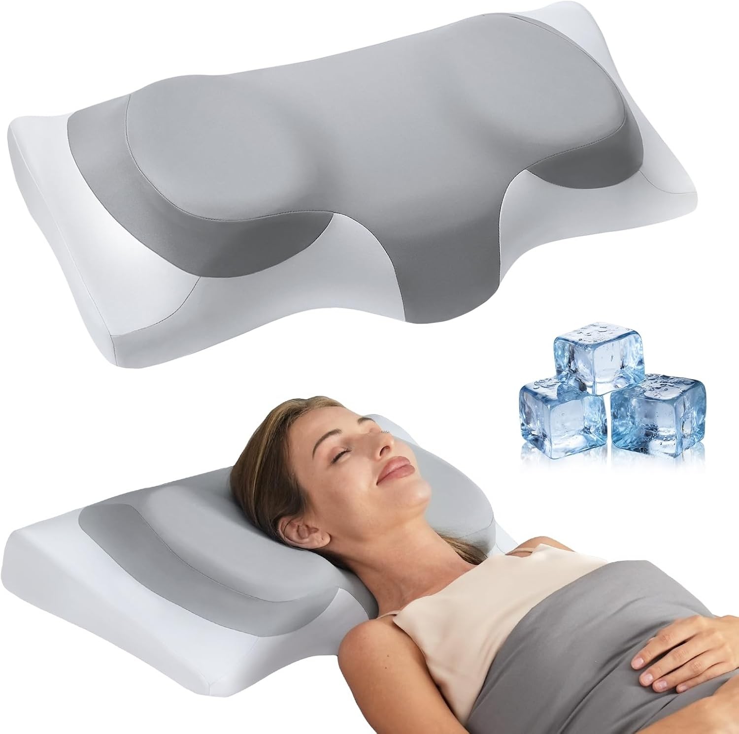 Dual-Layer Memory Foam Cervical Neck Pillow,Contour Cooling Gel Support Pillow