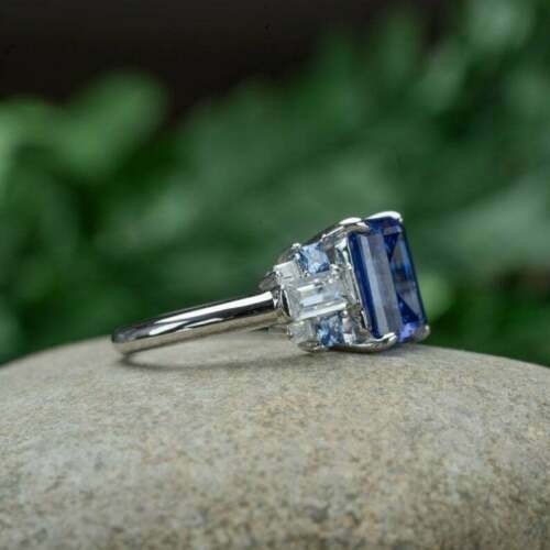 Lab-Created 3.90 Ct Emerald Cut Blue Sapphire Wedding Ring 925 Sterling Silver
