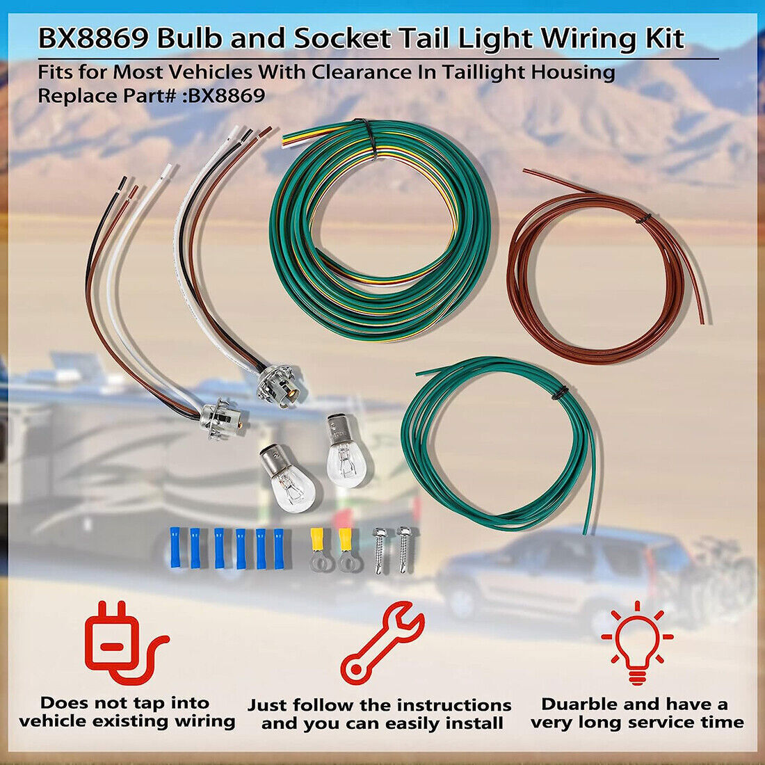 BX8869 Front Bulb & Socket Tail Light Wiring Accessories Kit For most vehicles