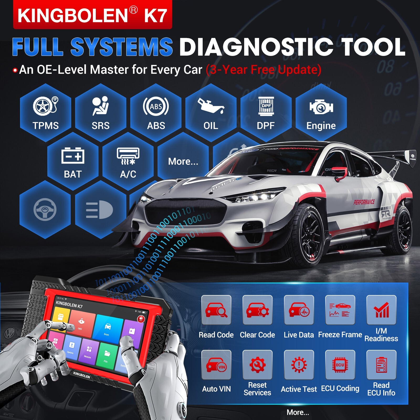 2024 KINGBOLEN K7 Elite OBD2 Scanner All System Diagnostic Tool ECU Key Coding