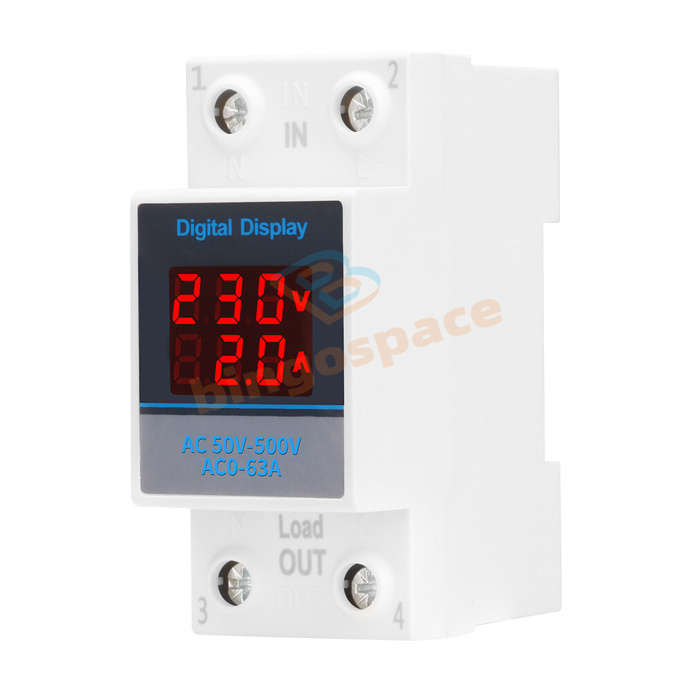 Single-phase Voltage Current Meter AC50-500V 63A DIN Rail Digital Voltmeter US