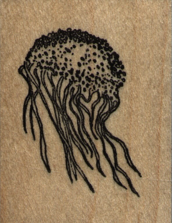 mounted rubber stamp    Jellyfish  small size  wood mount 1 1/2" X 2"