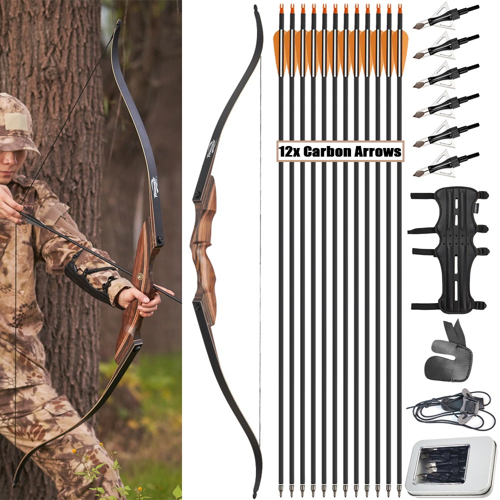 60" Takedown Recurve Bow 25-60lbs Wooden Archery Bow for Adults Outdoor Hunting