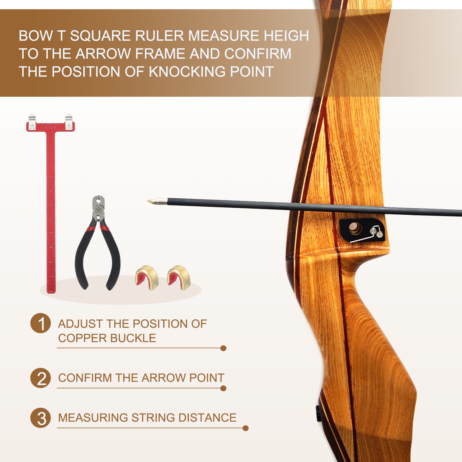 Archery Bow Square, T-Shape Ruler Turning Bow String Measurement Tool Red