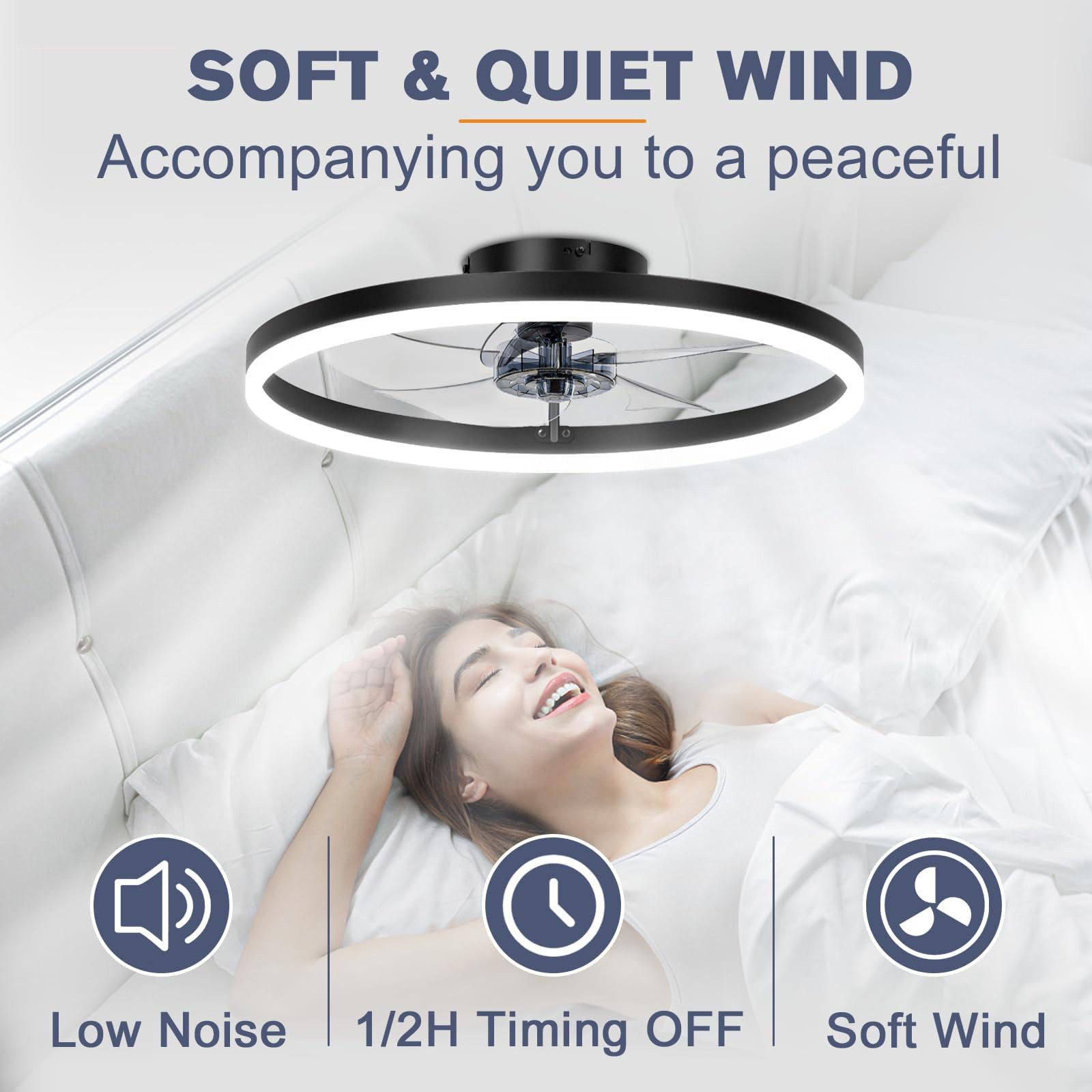 20" Modern Fan Lights Flush Mount LED Ceiling Light kit With Remote APP Control