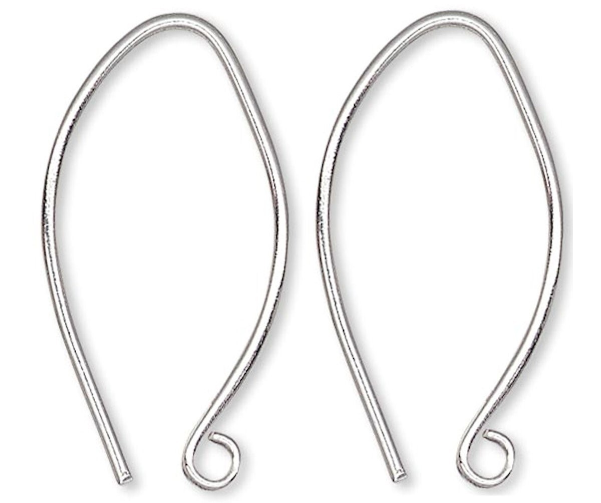 Ear Wire, 5 Pair Silver Plated Brass 18mm Marquise 22 Gauge with Open Loop