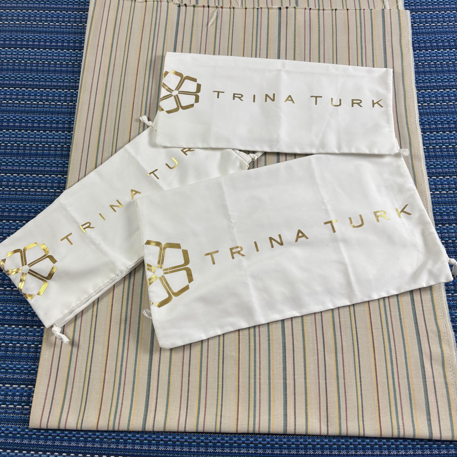 Trina Turk Dust Bag Set 3 White Cotton Drawstring Purse Handbag One Size Logo