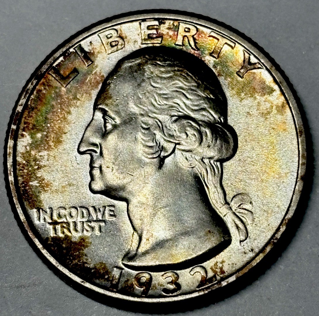 Toned 1932 Washington QuarterSilver 25c Coin Nice Color