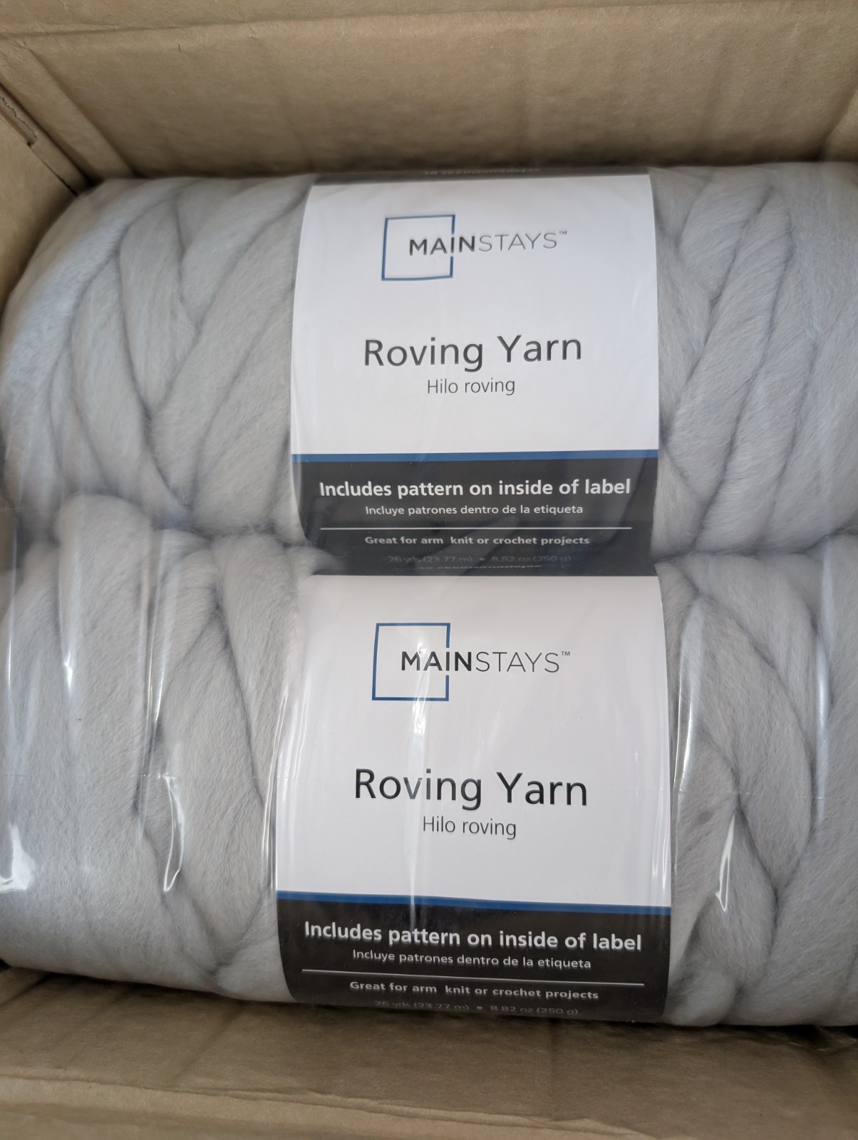Mainstays Roving Yarn Chunky Soft Silver 4 Skeins 26 yards Each Sealed pkg