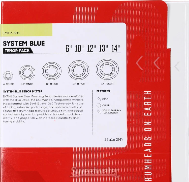 Evans System Blue Marching Tenor Drumhead Pack