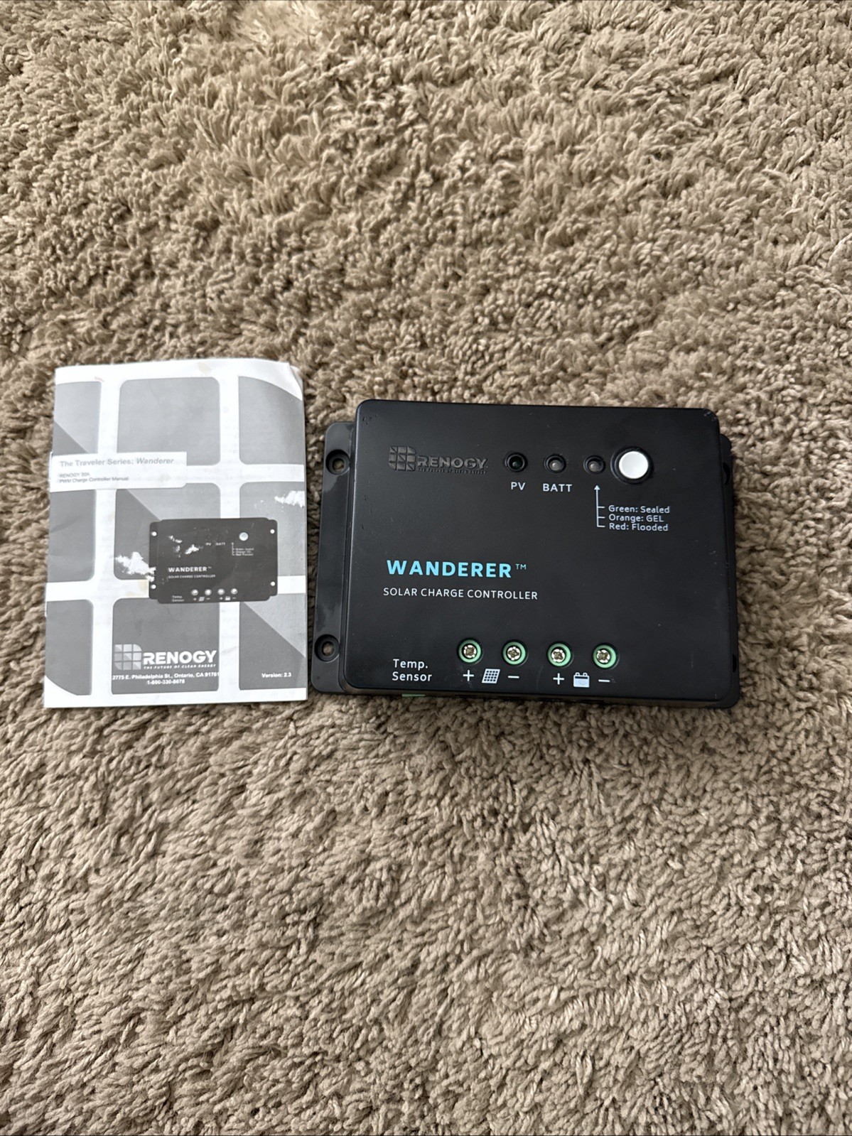 Renogy Wanderer 30A Solar Charge Controller 12V PWM CTRL-WND30-LI With Manual