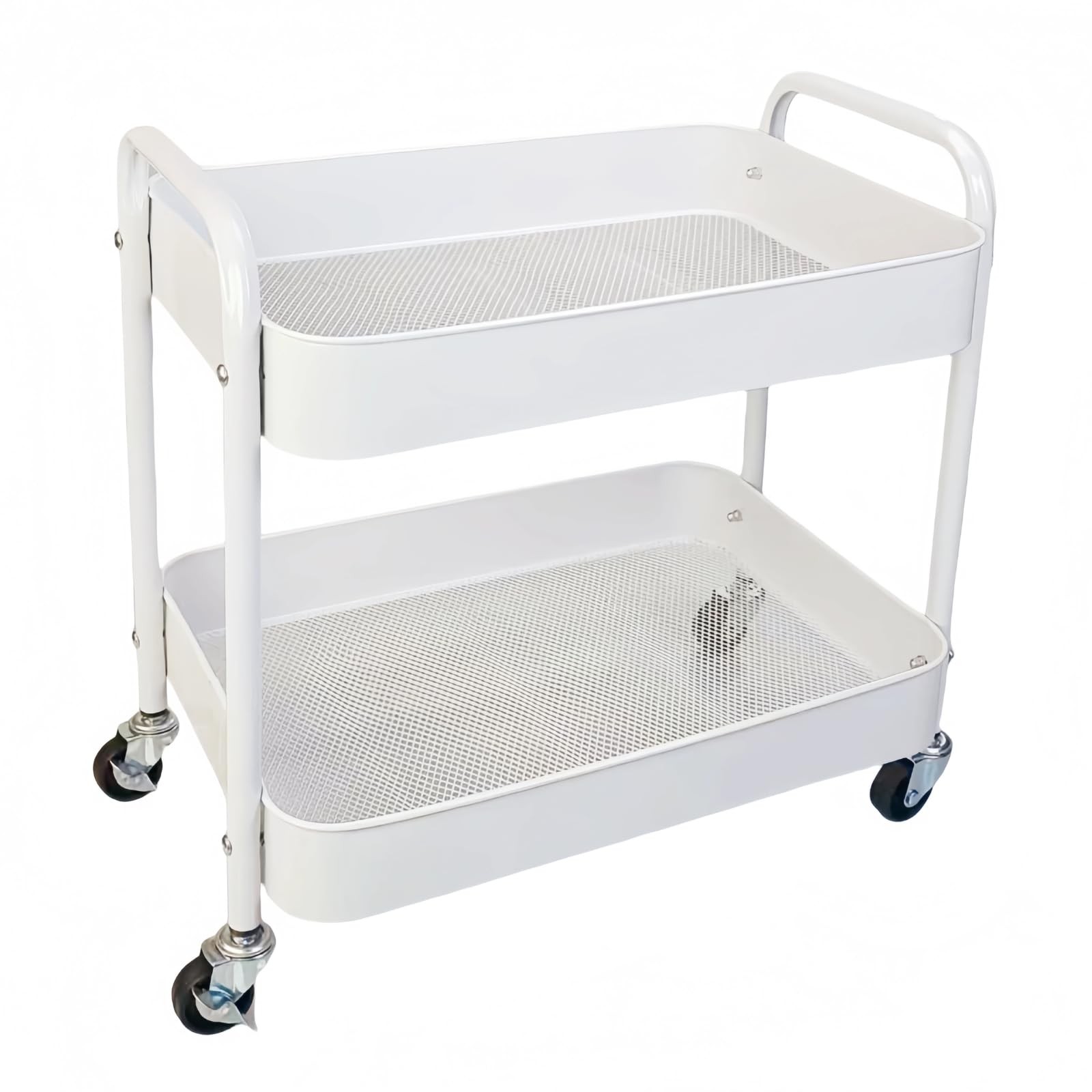 2 Tier Metal Rolling Cart with Wheels for Under Desk Storage & Pantry Storage...