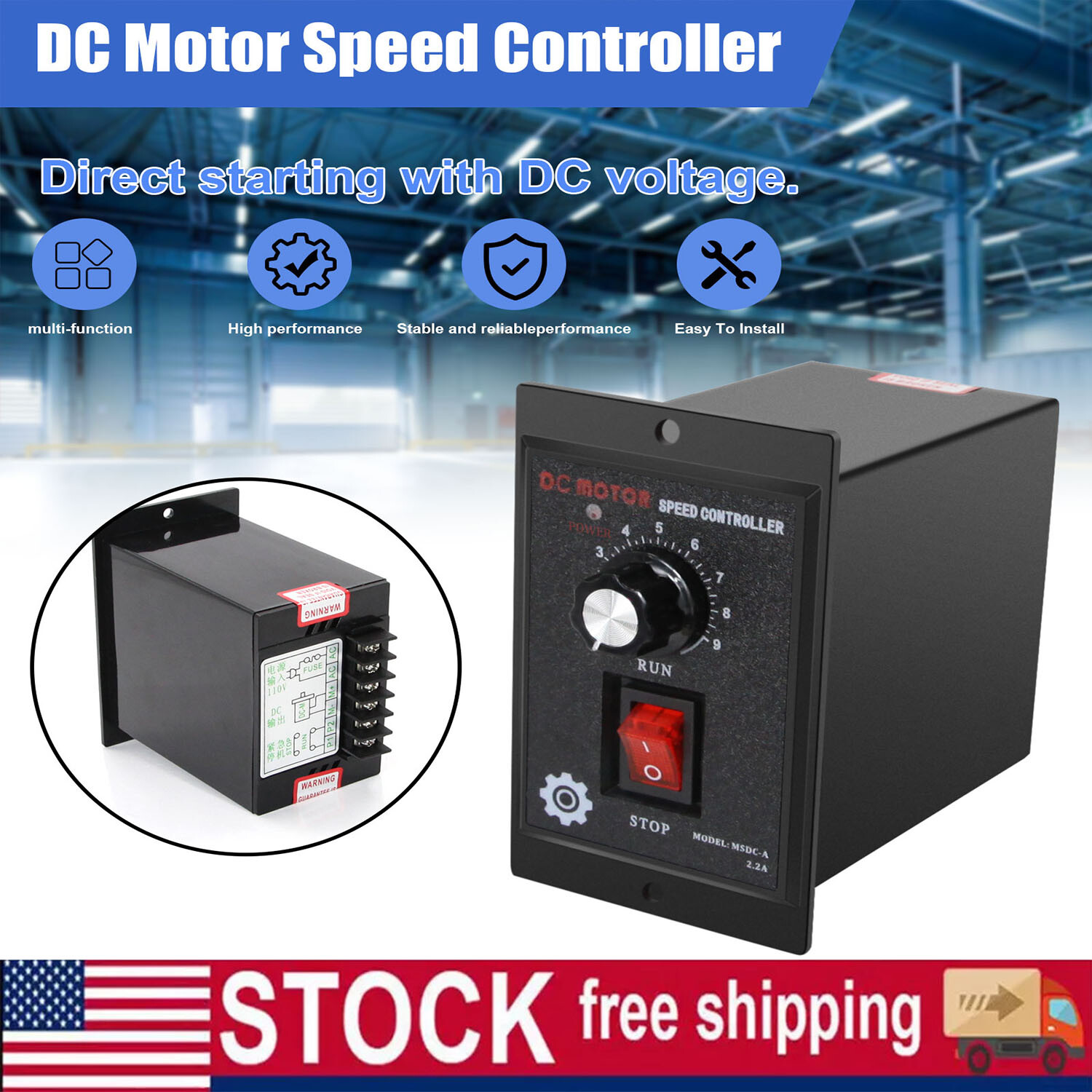 US 500W DC Motor Speed Controller AC 110V to DC 90V Forward Reversible Regulator