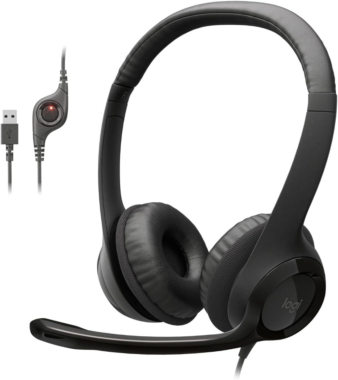 Logitech H390 Wired Stereo Headphones with Noise Cancelling Microphone - Black