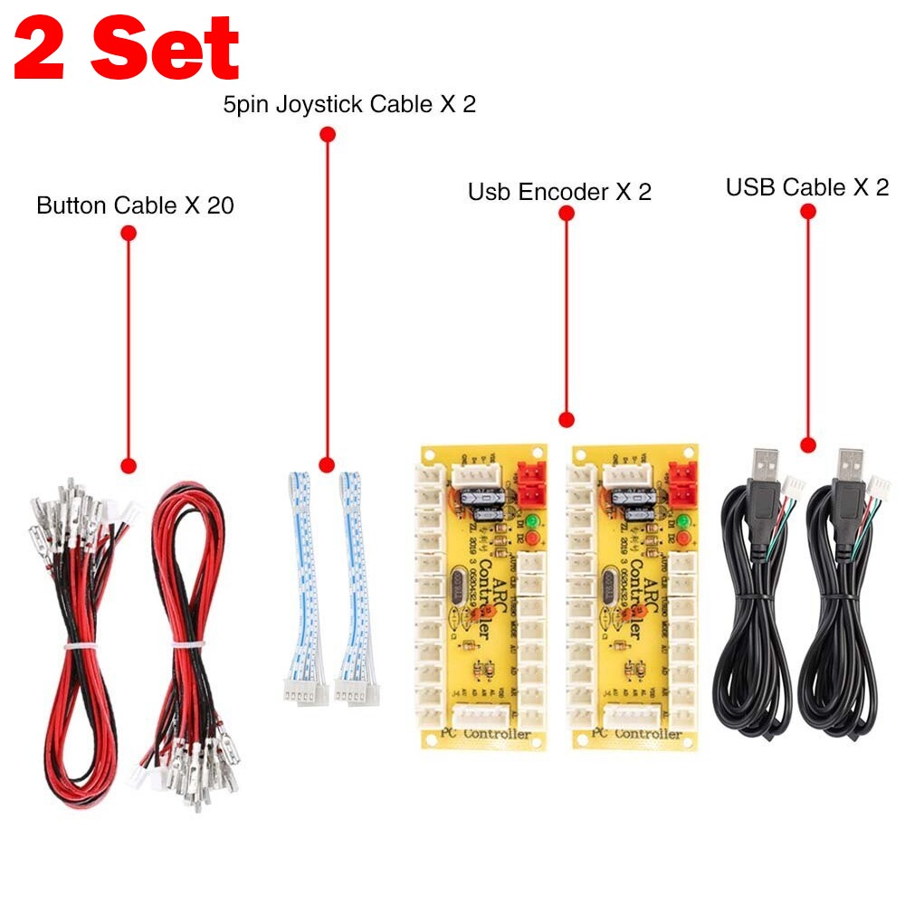 2XUSB Arcade Encoder Zero Delay PC to Joystick 5Pin MAME Sanwa Push Button+Cable