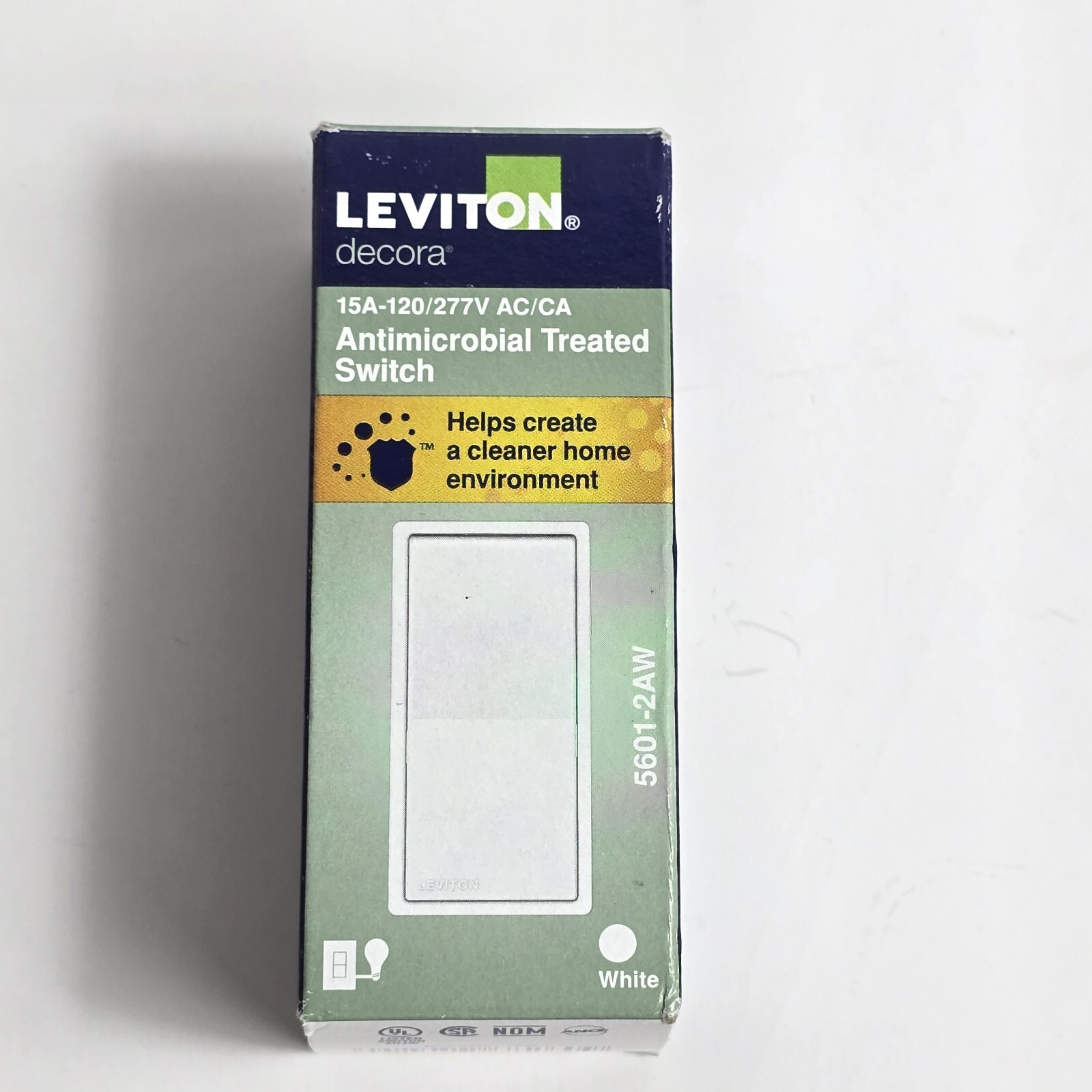 15 Amp 120/277 Volt Singl Pole Antimicrobial Decora Rocker Switch White 5601-2AW