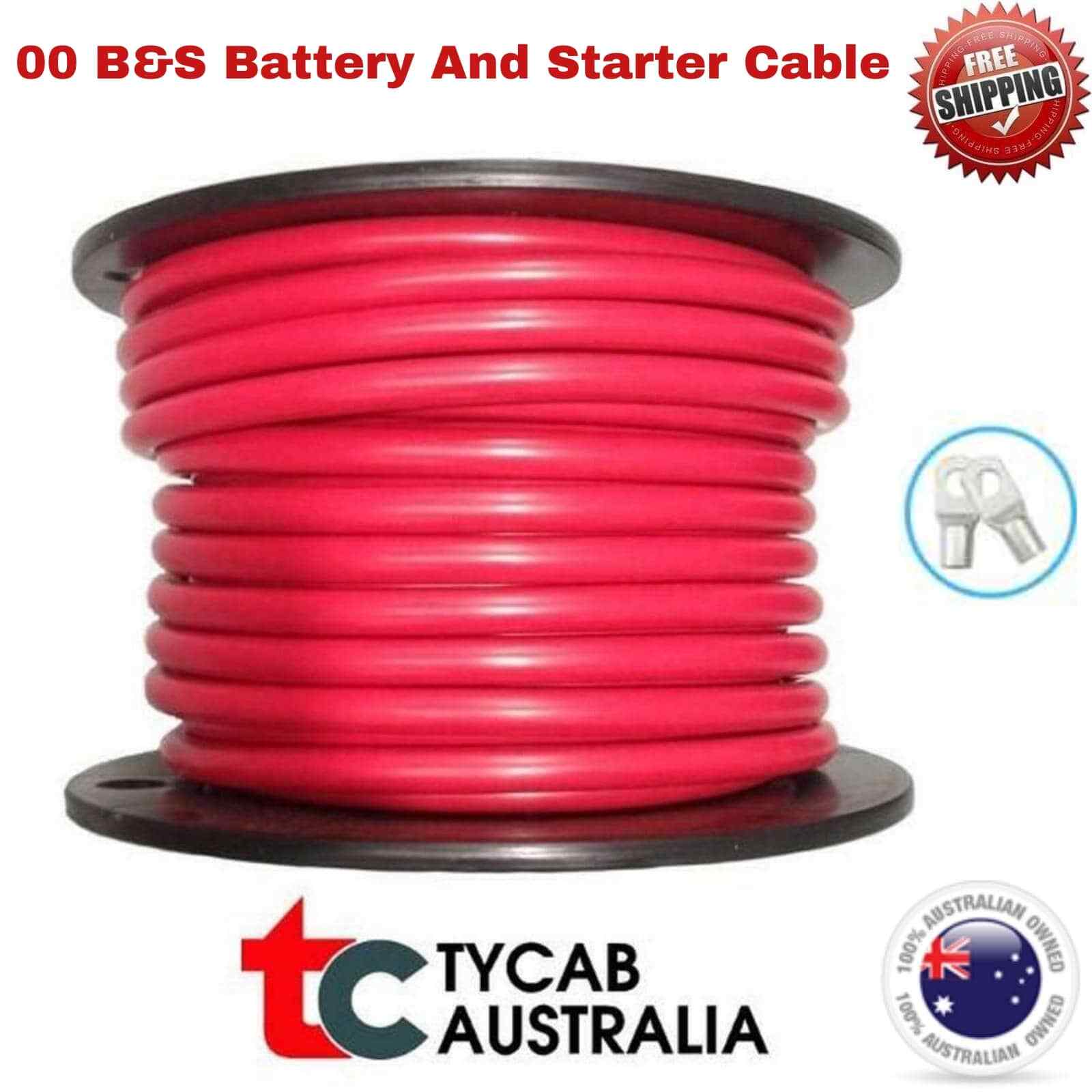 00B&S Cable Tycab Battery starter 292AMP Copper Wire Various Lengths 4WD + 2 Lug